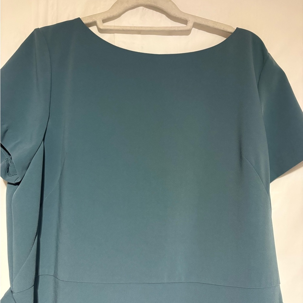 Ann Taylor Teal Short-Sleeve Midi Dress with Waist Tie - Picture 3 of 14